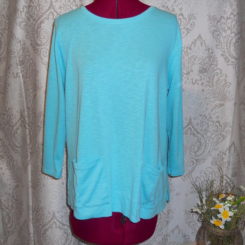 J. Jill MP Aqua Pima Two-Pocket Tee 3/4 Sleeves Tunic